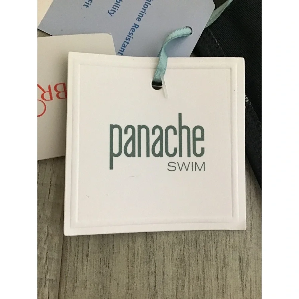 Panache Swim Navy White Dot Anya Riva Spot Twist Bandeau Bikini Top Size 34‎ NWT
